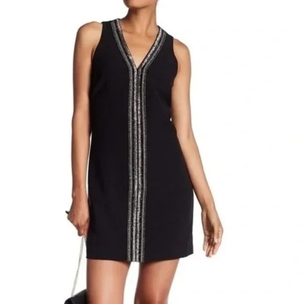 Laundry by Shelli Segal | NWT Sleeveless V-Neck ✨Embellished ✨Black Dress | 8